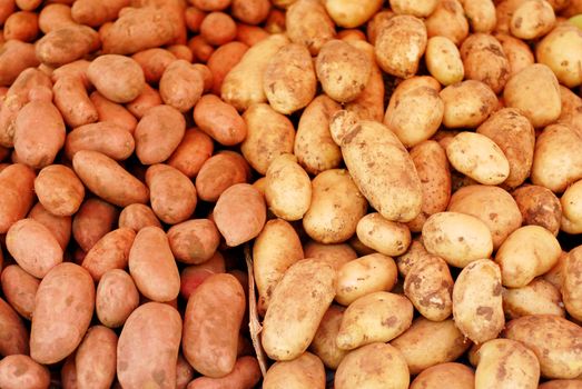 Raw potatoes, different varieties in market for sale