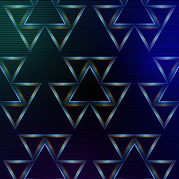 abstract blue background with shining multicolored triangles and lights