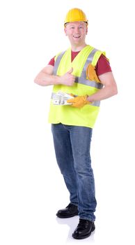 construction worker making money or being paid isolated on white