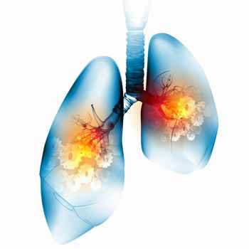 Illustration of human lungs with cog wheel mechanisms