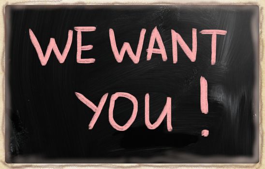 we want you with a chalk on blackboard