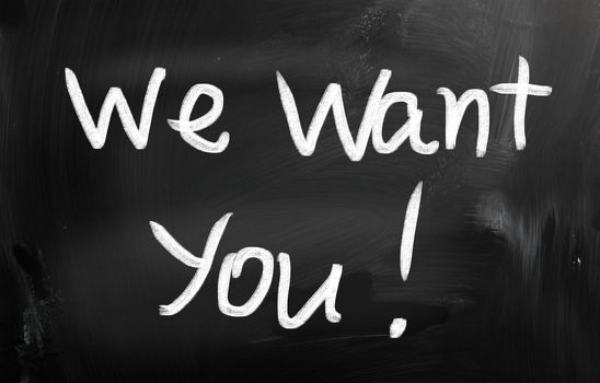 we want you with a chalk on blackboard