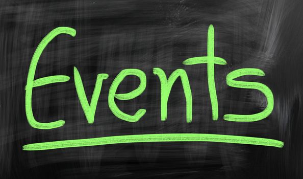 Events handwritten with white chalk on a blackboard.
