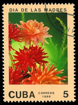 CUBA - CIRCA 1988: A post stamp printed in Cuba divided to Mother's Day and shows flowers , circa 1988