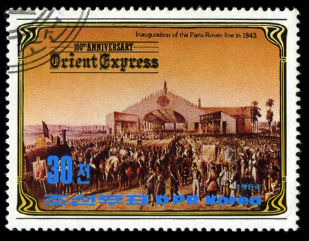 KOREA - CIRCA 1984: A stamp printed in Korea, shows inauguration of the Paris-Roven line in 1843 , circa 1984