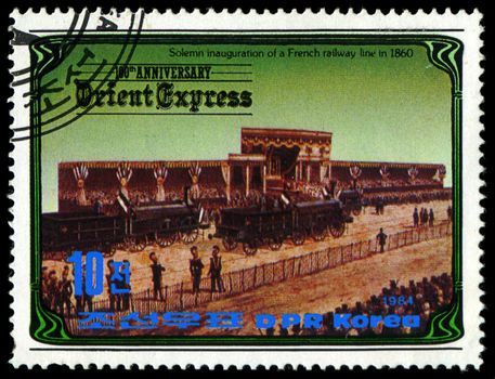 KOREA - CIRCA 1984: A stamp printed in Korea, shows inauguration of a French railway line in 1860 , circa 1984