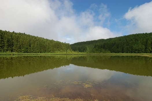 Reflections on the lake in azores, Portugal