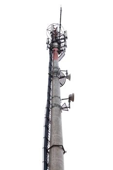 Cellular communication tower on white background