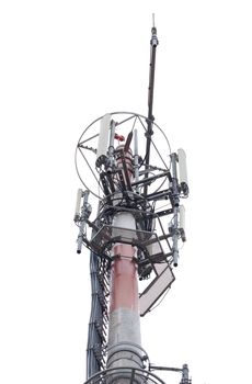 Cellular communication tower on white background