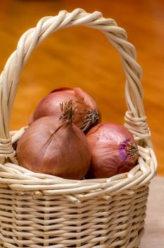 Basket of onions. Fresh vegetables