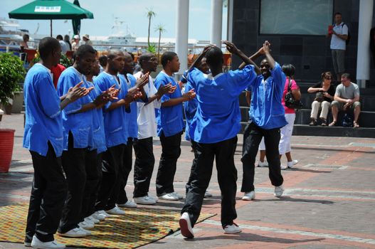 CAPE TOWN, SOUTH AFRICA - FEB 19: The Abonwabisi Brothers popular singing street band performs on the Waterfront on Feb 19, 2009 in Cape Town, South Africa. 