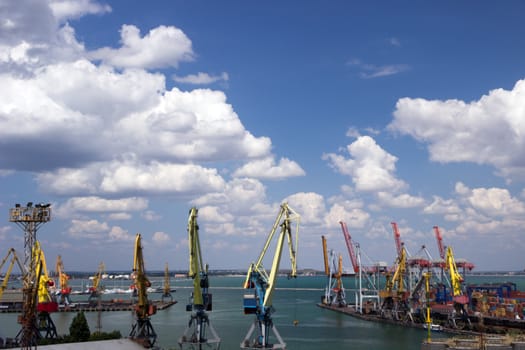 Cargo sea port and sea cargo cranes. Odessa, Ukraine.