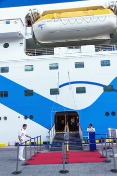 ODESSA, UKRAINE- JULY 22. Cruise ship Aida Aura came into the port of Odessa, Ukraine on July 22, 2013. Odessa is the cruise port of Ukraine.