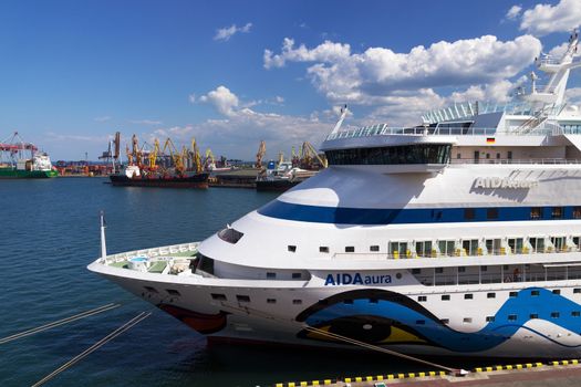 ODESSA, UKRAINE- JULY 22. Cruise ship Aida Aura came into the port of Odessa, Ukraine on July 22, 2013. Odessa is the cruise port of Ukraine.