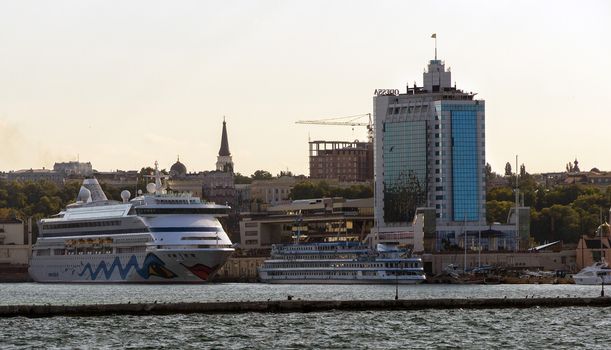ODESSA, UKRAINE- JULY 22. Cruise ship Aida Aura came into the port of Odessa, Ukraine on July 22, 2013. Odessa is the cruise port of Ukraine.