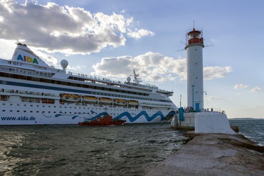 ODESSA, UKRAINE- JULY 22. Cruise ship Aida Aura came into the port of Odessa, Ukraine on July 22, 2013. Odessa is the cruise port of Ukraine.