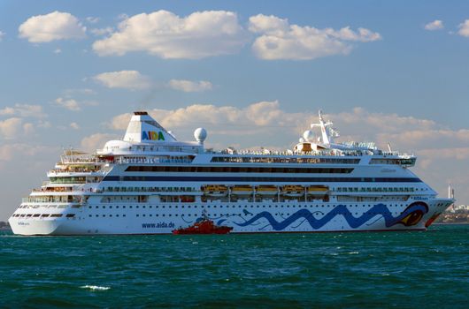 ODESSA, UKRAINE- JULY 22. Cruise ship Aida Aura came into the port of Odessa, Ukraine on July 22, 2013. Odessa is the cruise port of Ukraine.