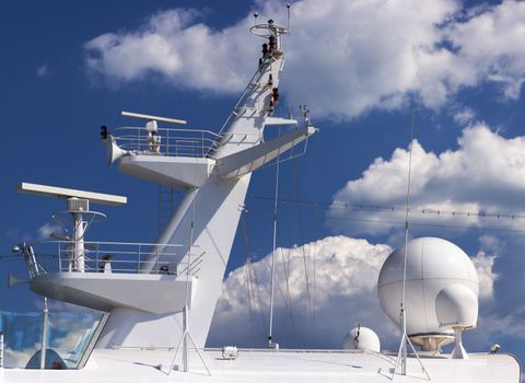 modern control navigation radar on sea ship.