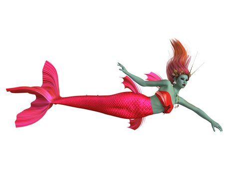 A magical legendary creature called a mermaid in the colors of a red fish.