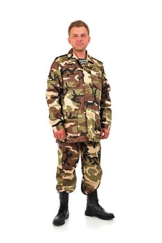 man in camouflage on a white background