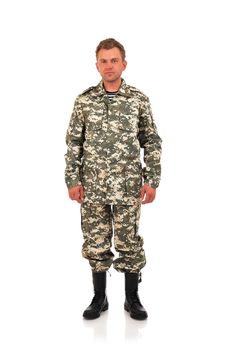 man in camouflage clothing on a white background