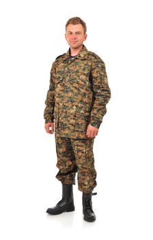 man in camouflage on a white background