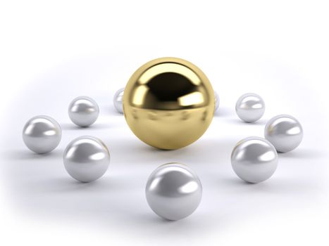 A gold ball in many silver balls concept of leadership