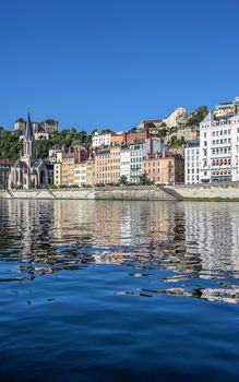 view of Lyon and Saone River in summer