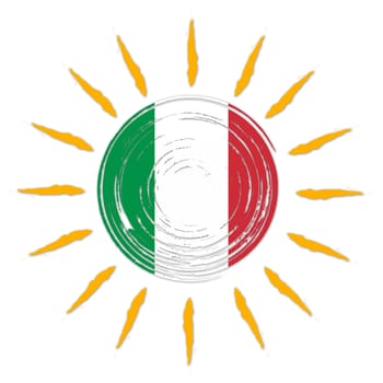 Italian flag in drawn sun with yellow rays isolated