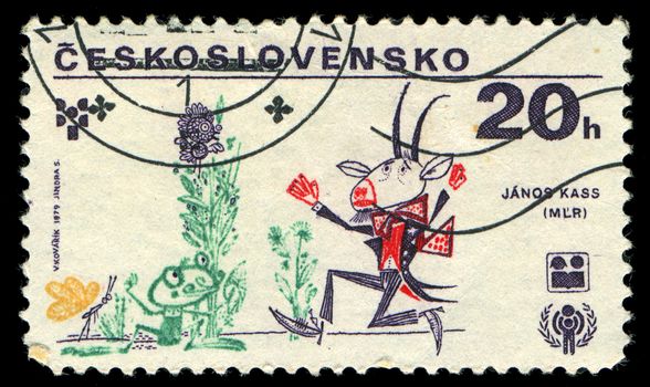 CZECHOSLOVAKIA - CIRCA 1979: A Stamp printed in Czechoslovakia shows Dancing goat, stamp from series honoring UNESCO Year of Child, circa 1979