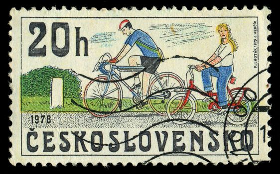 CZECHOSLOVAKIA - CIRCA 1979: A stamp printed in Czechoslovakia showing bicycles circa 1979