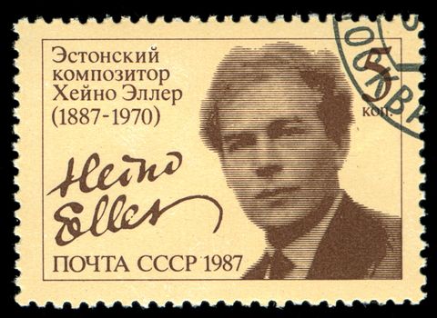 RUSSIA - CIRCA 1987: A stamp printed in USSR, shows portrait of the Estonian composer Heino Eller (1887-1970), circa 1987