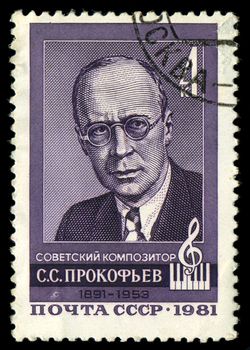 SOVIET UNION - CIRCA 1981: A stamp printed by the Soviet Union Post depicts S.S. Prokofyev, a Russian composer, circa 1981