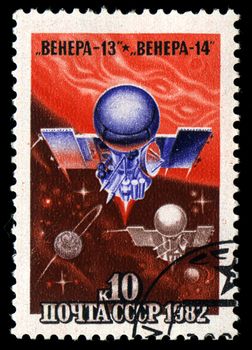 USSR - CIRCA 1979: A stamp printed in USSR shows the Interplanetary flights of Venera 13 and Venera 14, circa 1979