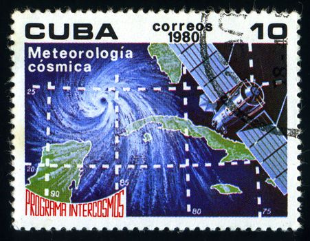 CUBA - CIRCA 1980: a stamp printed in the Cuba shows Meteorology, Intercosmos Program, Space Program of the Soviet Union, circa 1980