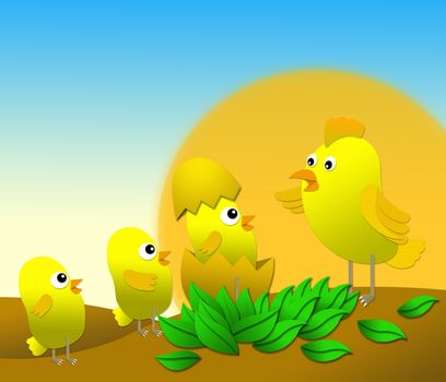 Illustrator of yellow chicken family 