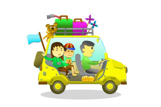 Happy family tour on holiday - Illustrator style