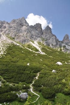 near refuge ciairedo in dolomites mountain