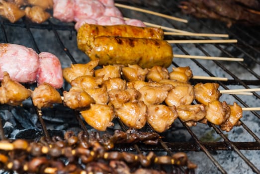 Grilled Food on Barbecue Grid.