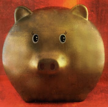 golden pig with red background