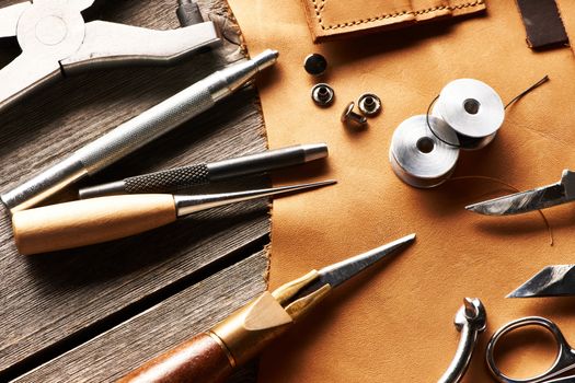 Leather crafting tools still life