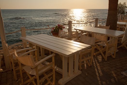 Beautiful coffee terrace, sea view, Crete, Greece 