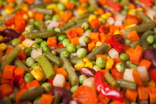Texture of different diced vegetables 