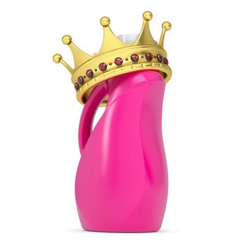 Crown on a plastic bottle of household chemicals. 3d render isolated on white background