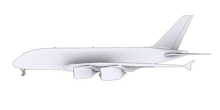 Large white plane. Isolated render in lines