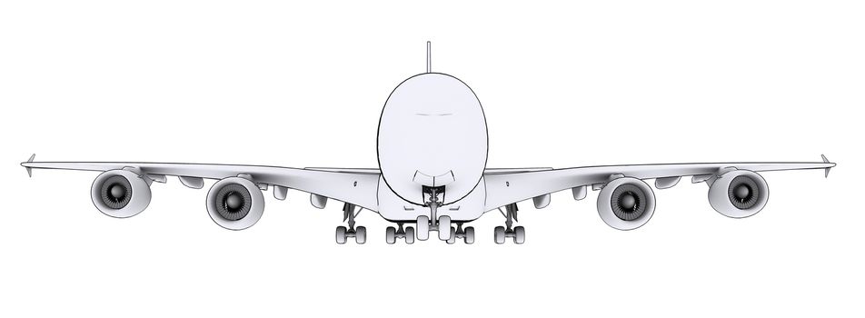 Large white plane. Isolated render in lines