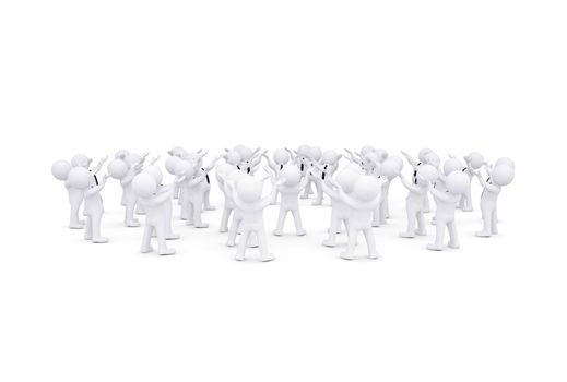 Group of white people raised their hands. 3d render isolated on white background