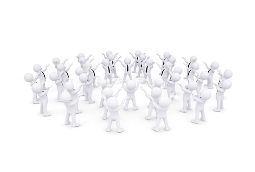 Group of white people raised their hands. 3d render isolated on white background