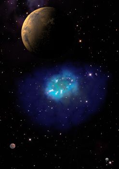 Far-out planets in a space against stars. "Elements of this image furnished by NASA".