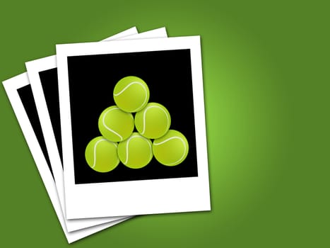 tennis balls in black & white frame isolated green background